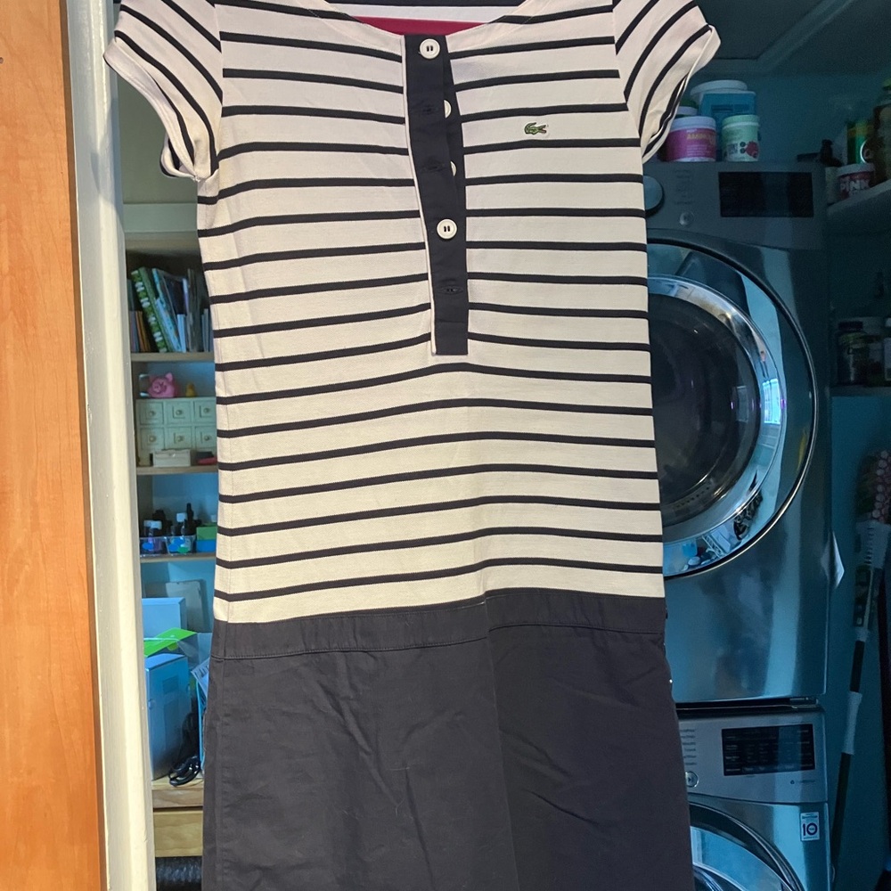 Lacoste Navy and White Striped Top with